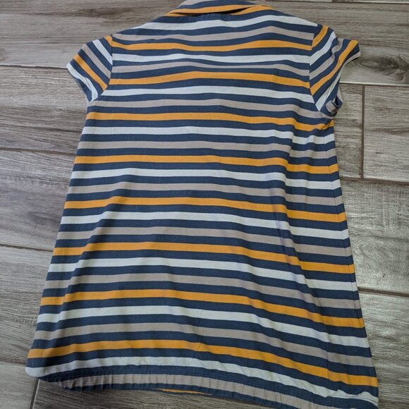 LACOSTE Polo Shirt Women's Sz 38 Top Short Sleeve Navy Blue White Striped Cotton - Picture 2 of 7